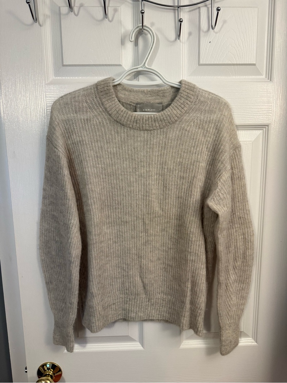 Everlane Light Cream Ribbed Crewneck Sweater